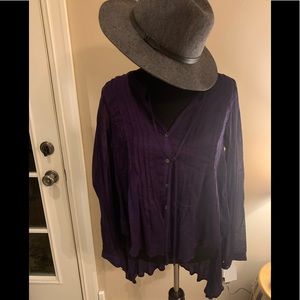 Free People navy semi sheer hi lo button down